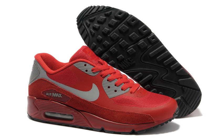 Air Max 90 Hyperfuse Fourrure Chaussures Femmes Vin Rouge Gris